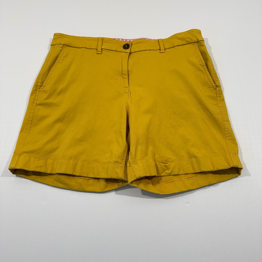 Boden Chino Shorts Women Size 10 Yellow Stretch Cotton Cuffed Casual WJ043